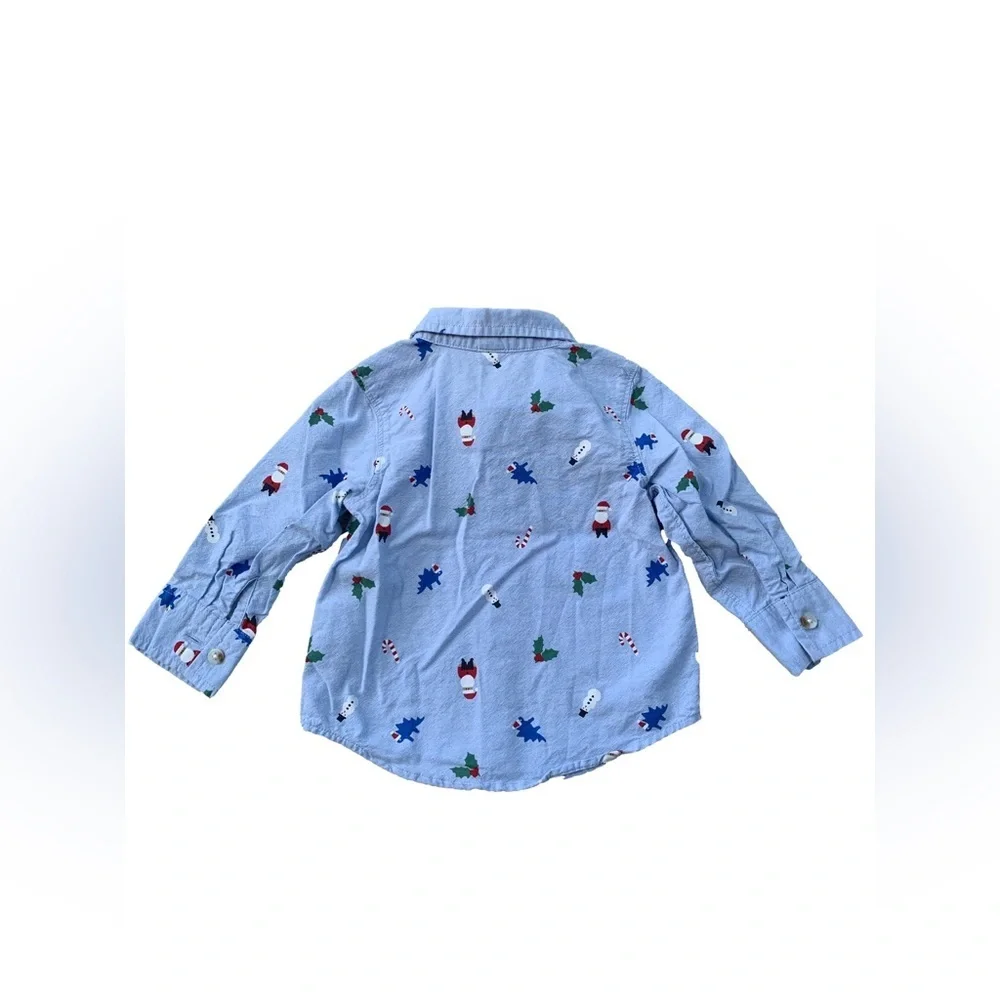 Old Navy Size 12-18 Months Christmas Dino Button Down Dress Shirt and Bow Tie